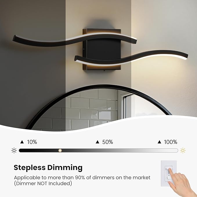 WOSHITU Bathroom Vanity Lights Over Mirror: 23.6 Inch 24W Black LED Bathroom Lighting Fixtures 5CCT Dimmable 2700-5000K Vanity Lighting Modern Bath Sconces Wall Light for Mirror Bedroom Living Room