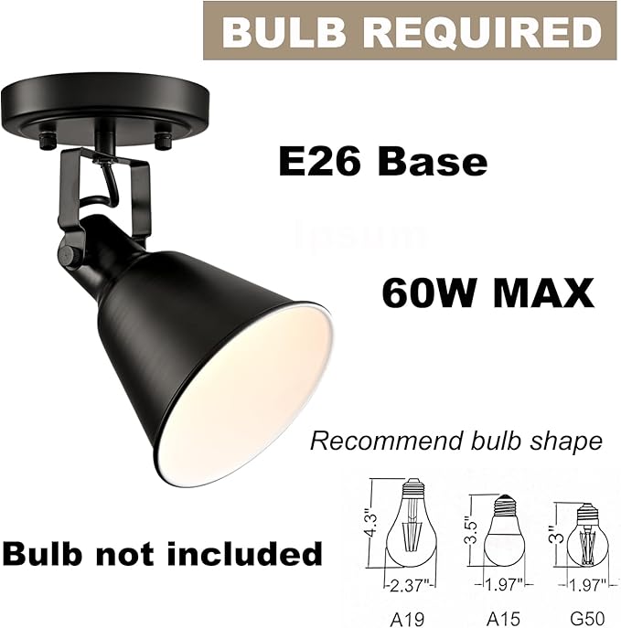 DIRYZON EUL 1-Light Adjustable Industrial Ceiling Spot Light with Adjustable Head, Matte Black Semi Flush Mount Fixture for Indoor Bedroom, Hallway, Kitchen Lighting
