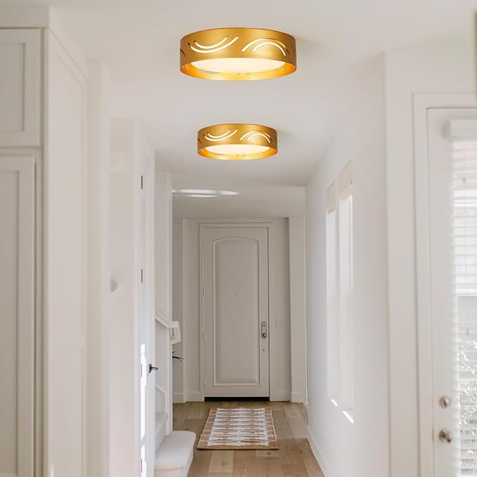 Modern Dimmable LED Flush Mount Ceiling Light with Remote, 2400LM 2700K-6500K Adjustable 12 Inch Bedroom Ceiling Light with Night Light for Kitchen Hallway Bathroom Living Room (Gold, Arc)