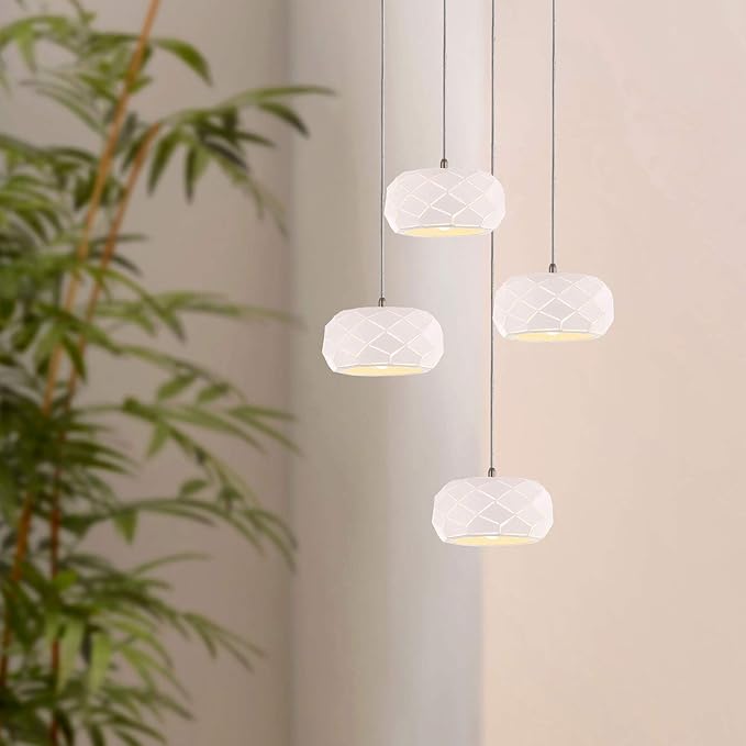 Crust 4 Mini Pendant Lighting White - LED Hanging Light Fixture for Kitchen Island, Bar, Foyer - Cluster Pendants - Dimmable, Adjustable Wire, Lamp Bulb Included
