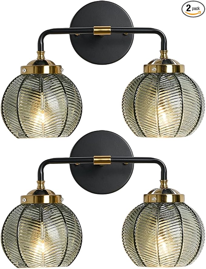 2 Light Bathroom Vanity Light Black and Gold Vanity Lights Vintage Bathroom Lights Fixtures Modern Wall Lamps Farmhouse Dining Room Wall Sconce Art Deco Above Mirror Lighting Fixture