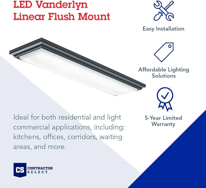 Lithonia Lighting Vanderlyn 4 Foot LED Kitchen Light Fixture, Linear Flush Mount Ceiling Light Fixture, 4000K Cool White, 3700 Lumens, 120 Volts, 35 Watts, Damp Listed, Bronze (FMFL 30840 VANL BZ)