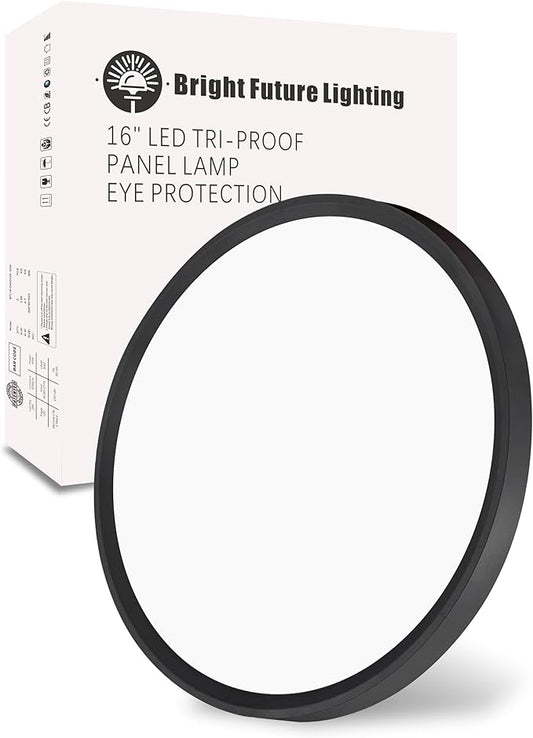 16 Inch LED Flush Mount Ceiling Light Fixture,Round 32w 3480lm 3000k,4000k,6000k CCT Selectable, Modern Flat Panel Super Slim Led Ceiling Light,for Living Dining Kitchen Bedroom Room (1Pack-Black)