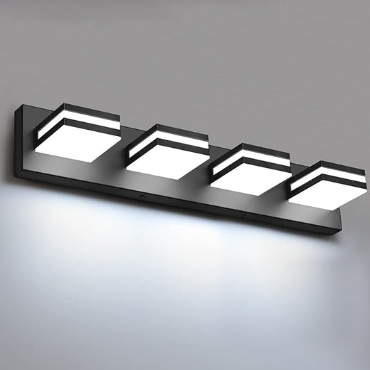 IZORRO LED Modern Bathroom Lights Fixtures(4-Light,Dimmable,360°Rotate),Matte Black Acrylic Wall Lighting,Vanity Lights for Bathroom Over Mirror - 6000k 24In （No Assembly Required）