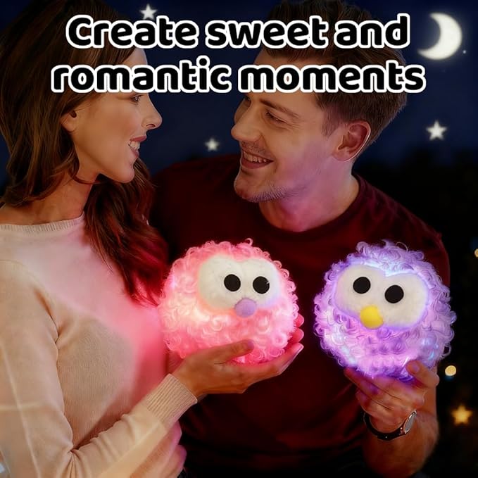 Plush Night Light Cute LED Table Lamp Cozy Dimmable Nightlight Rechargeable Bedside Lamp Funny Desk Decor Lamp for Halloween Christmas Birthday Gift (Pink)