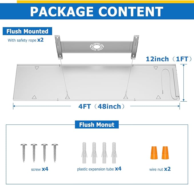 Allsmartlife 4-Pack 1x4FT LED Flat Panel Light Surface Mount, 24W/30W/40W, 4980LM Dimmable 5CCT 3000K-6000K, Edge-Lit Ceiling Light Fixture for Kitchen, Built-in Driver Troffer, White