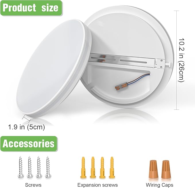 Airand 10.2 Inch Flush Mount Ceiling Light Fixture, 20W LED Ceiling Light Fixture Daylight White, 5000K Round Waterproof Surface Mount Ceiling Light for Shower Dining Living Room Bedroom Kitchen