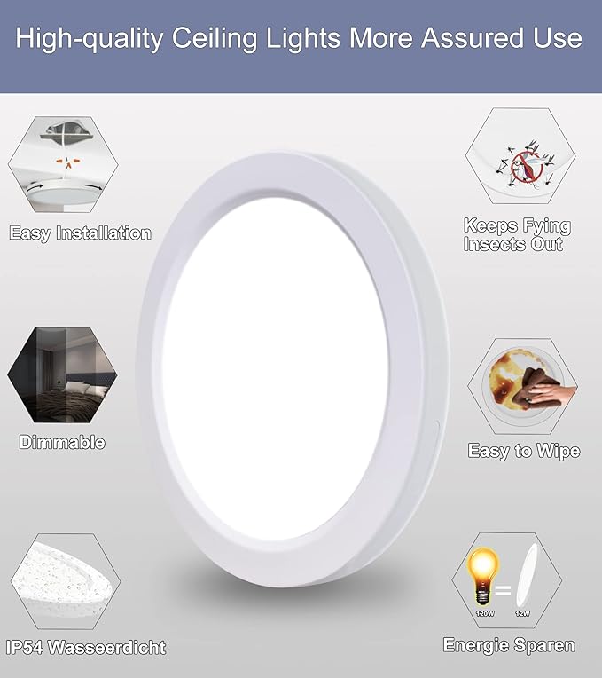 ETL Certified 7 inch Small LED Flush Mount Ceiling Light Dimmable,5000K Daylight Ultra Slim Round Flat Panel Ceiling Light Fixture,Modern Ceiling Lamp for Closet,Kitchen,Bathroom 1 Pack(White)
