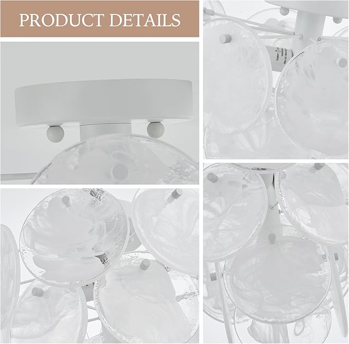 Modern Glass Flush Mount Light Fixture, Hallway Ceiling Light Unique Chandelier, 4-Light Flush Mount Chandelier for Bedroom Entryway, White Finish