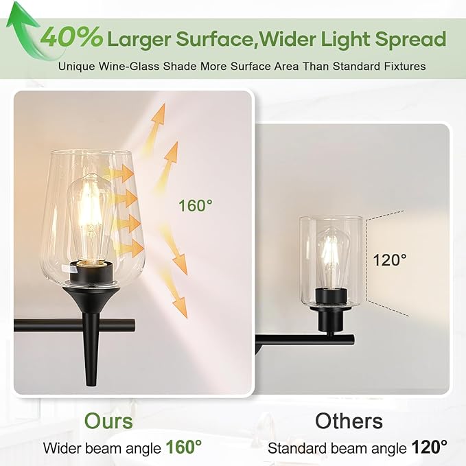 MOKATNG 2-Light Bathroom Light Fixtures, Black Vanity Lights for Bathroom with Clear Glass, Bathroom Lighting Fixtures Over Mirror, Modern Wall lamp for Cabinet Hallway