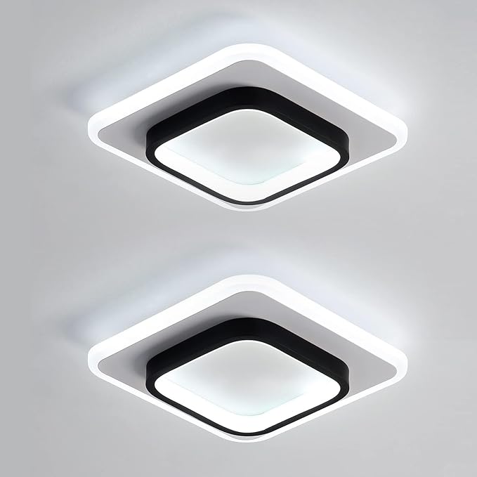 2 Pack LED Ceiling Light 22W Modern Ceiling Lamp, Cool White 6500K 9.5 Inch Square Close to Ceiling Lights for Hallway Bedroom Office Kitchen Dining Room Entrance(Black & White)