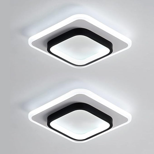 2 Pack LED Ceiling Light 22W Modern Ceiling Lamp, Cool White 6500K 9.5 Inch Square Close to Ceiling Lights for Hallway Bedroom Office Kitchen Dining Room Entrance(Black & White)