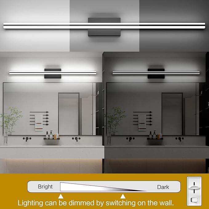 SOLFART Bathroom Lights Over Mirror Matte Black Dimmable Modern LED Vanity Lighting Fixtures 48 Inch 30W Bathroom Vanity Light