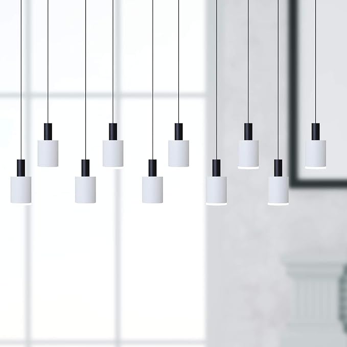 Virgo 10 Mini Pendant Lighting Black-White - LED Hanging Light Fixture for Kitchen Island, Bar, Foyer - Cluster Pendants - Dimmable, Adjustable Wire, Lamp Bulb Included