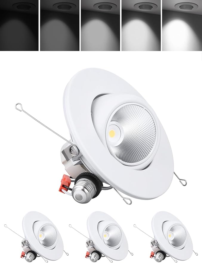 TORCHSTAR 6 Inch LED Gimbal Retrofit Recessed Light Dimmable, 5000K Daylight, 12W CRI90 Directional Eyeball Can Light, Swivel Adjustable Spotlight Downlight ETL, Pack of 4
