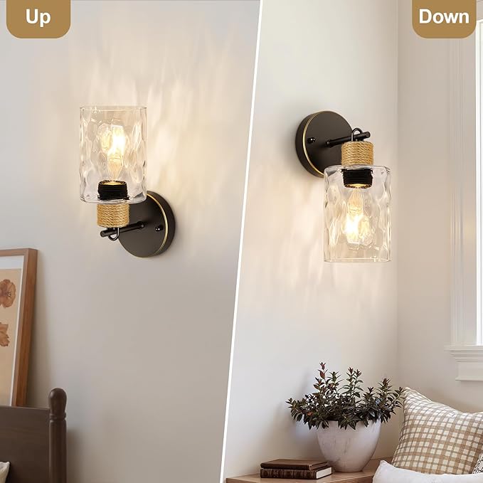 MOKATNG Set of 2 Wall Sconces for Bathroom, Coastal Modern Vanity Lights with Clear Glass Shade, Brown and Gold Bathroom Wall Lamp for Mirror Kitchen Living Room Hallway Cabinet Porch