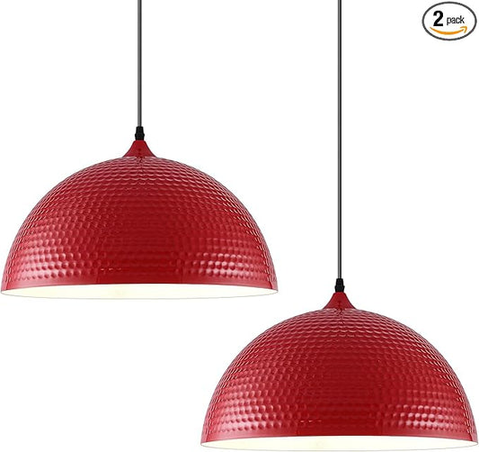 16 inch Red Pendant Light 2 Pack, Hammered Large Industrial Pendant Lights Kitchen Island, Oversive Red Dome Pendant Light for Kitchen Island, Dining Room, Bar