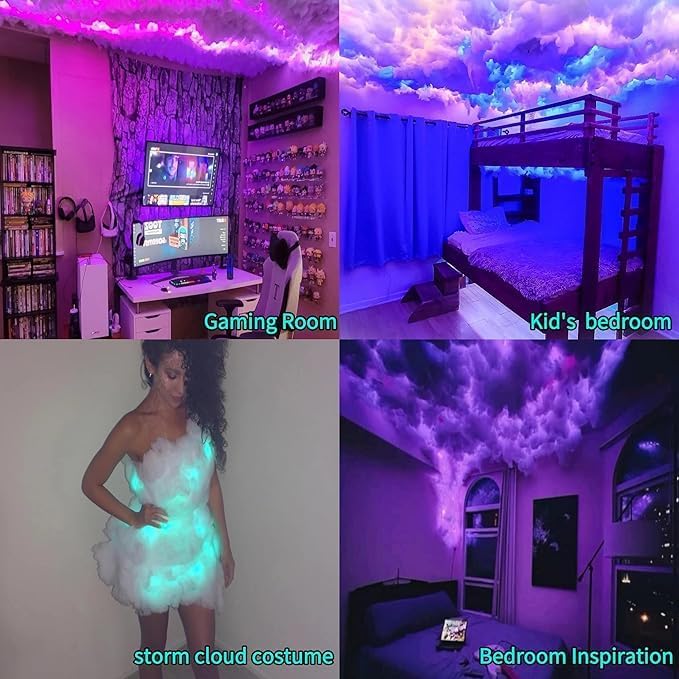 Cloud LED Lights for Ceiling. 3D Thunder Clouds Light Music Sync LED Storm Kits with Multicolor Changing Strip. Thundercloud for Gaming Room & Basement décor 16 Ft