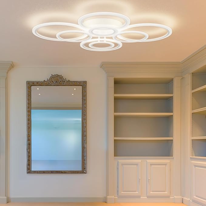 Modern LED Ceiling Light, 23-Inch, 3 Color Temps, 3348LM, Adjustable Brightness, Remote & APP Control, Energy Saving – Ideal for Living Room, Dining Room, Kitchen & Office - 8 Cirles