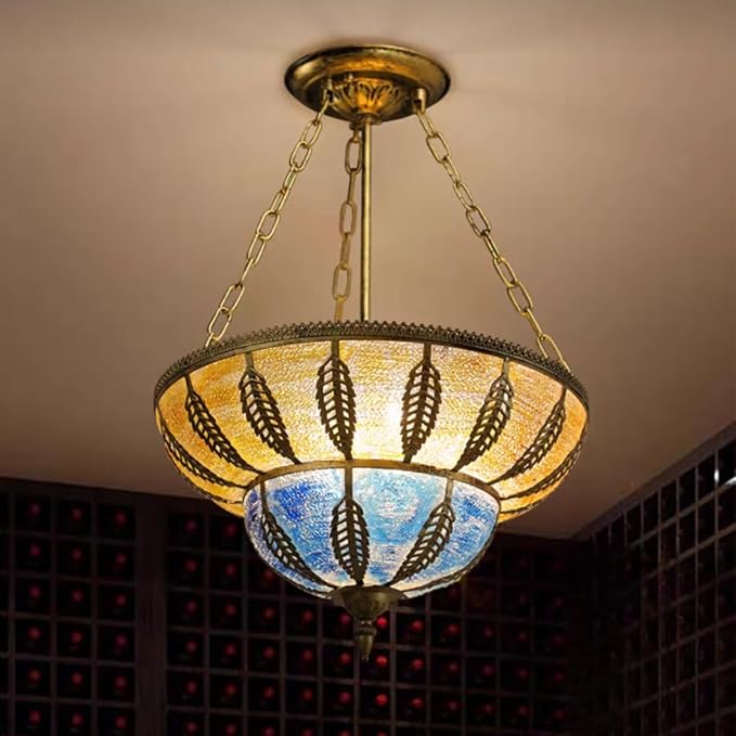 TFCFL Vintage Tiffany Pendant Light Fixtures Stained Glass Boho Ceiling Light Fixtures Inverted Tiffany Chandelier Hanging Lamp Victorian Style for Living Room Dining Room