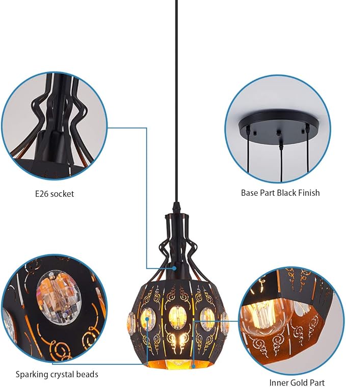 YLONG-ZS 3-Light Industrial Pendant Lighting Vintage Hanging Ceiling Light Fixtures,Farmhouse Rustic Lantern Pendant Light Hanging Lamps for Dining Room,Living Room, Hotel