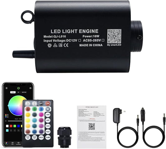 AKEPO 16W Bluetooth APP Control Fiber Optic Light Source, RGBW lamp Beads + Music Activated + 28-Key Remote Control for Car Headliner Stars Home