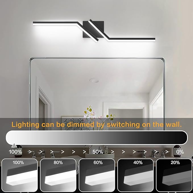 ZUZITO 32 inch Black Vanity Light Modern Bathroom Lights Over Mirror Dimmable Bathroom LED Lights 6000K Cool White ETL Driver