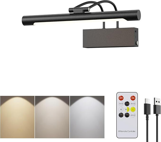 Picture Light,Wireless Rechargeable Gallery Light with Remote,5000mAh Dimmable Painting Rechargeable Picture Lights for Wall,12 inch Metal Picture Lights for Art,Paintings,Mirror,Black
