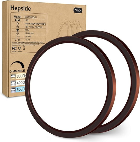 hepside 2Pack Dimmable Flush Mount Ceiling Light Fixture Oil Rubbed Bronze, 3CCT Selectable 3000/4000/6500K Ceiling Lamp, 7.5INCH 15W 1500LM Low Profile Light for Bedroom, Kitchen, Bathroom, Hallway
