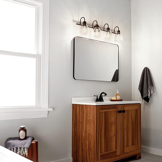 Kichler Avery 33.25" 4 Light Vanity Light with Clear Seeded Glass Olde Bronze®