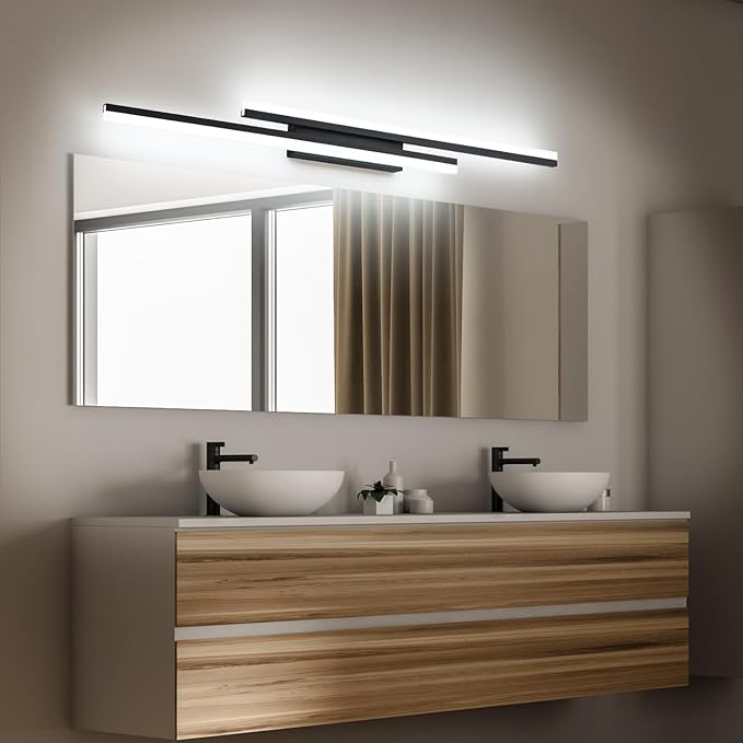 PRESDE 48 Inch Bathroom Light Fixtures Black Vanity Light Bar LED Modern Bath Lighting Over Mirror 5CCT