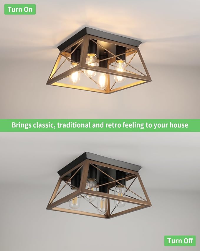 Farmhouse 4-Light Bronze Flush Mount Rustic Kitchen Ceiling Lights, Industrial Dining Room Bedroom Hallway Entryway Foyer Light Fixtures
