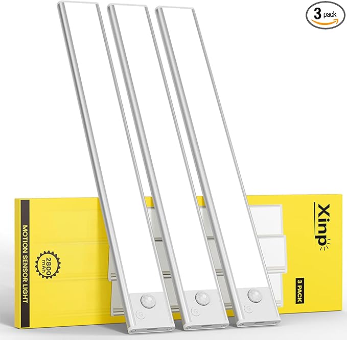 Under Cabinet Lighting, LED Magnetic Motion Activated Under Cabinet Lights, Rechargeable Closet Lights 2800mAh Battery Operated, Wireless Dimmable Under Counter Lights for Kitchen,Hallway 3 Pack