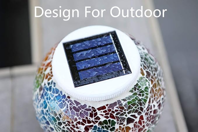 Starryfill Color Changing Mosaic Solar Lights Multicolor Glass Globe LED Light Outdoor and Indoor Waterproof Table Lamps for Garden Pati Party Yard Decorations