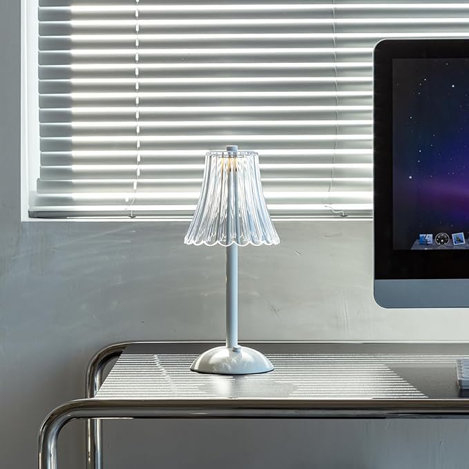 HEQET Cordless Table Lamps for Home,Table,Dining Room, Gold Rechargeable Lamps, USB Charge 12'' Tall LED Brass Portable Outdoor Indoor Table Lamp with Built-in Dimmer (Flower-White)