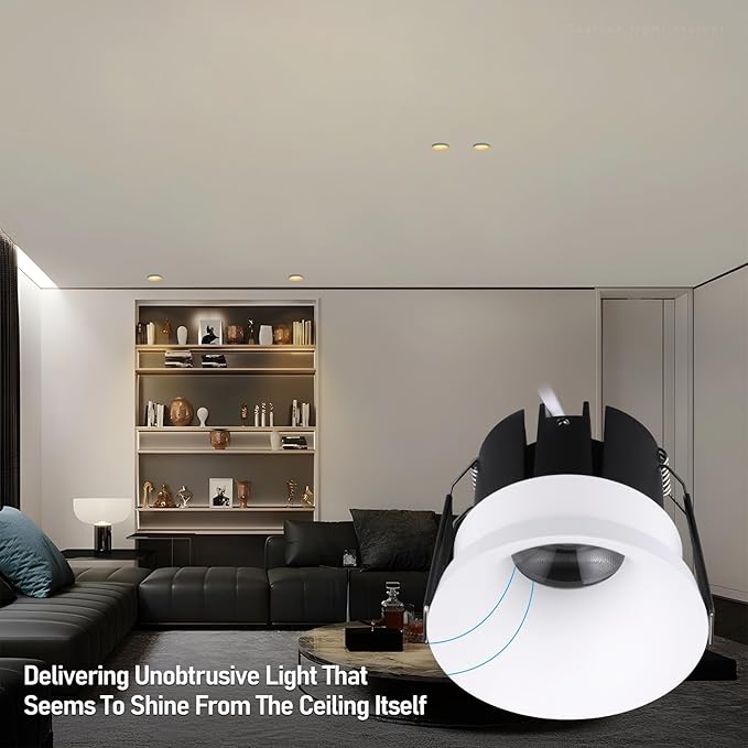 TORCHSTAR 5CCT Trimless 3 Inch LED Recessed Light, 12W Canless Dimmable LED Downlights with J-Box, Anti-Glare Semi-Recessed Downlight, 2700K/3000K/4000K/4500K/6500K Selectable, CRI 90, Pack of 2