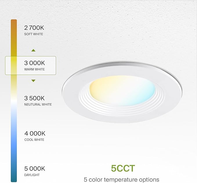 ASD 6 Pack 4 Inch Retrofit LED Recessed Light - 9W 2700K-5000K 700LM Retrofit LED Recessed Lighting 4 Inch, Dimmable Recessed Lights, Wet Rated Baffle Trim Can Lights, UL