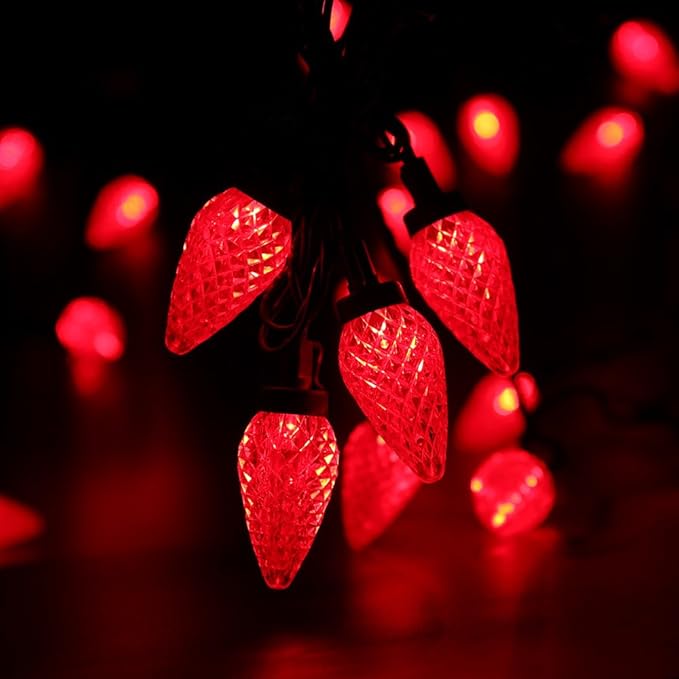 Brizled Red String Lights, 16ft 25 LED Faceted C9 Chrsitmas Lights, Connectable 120V UL Certified Tree Lights, Indoor Outdoor Christmas String Lights for Xmas, Patio, Party (Pack of 3)