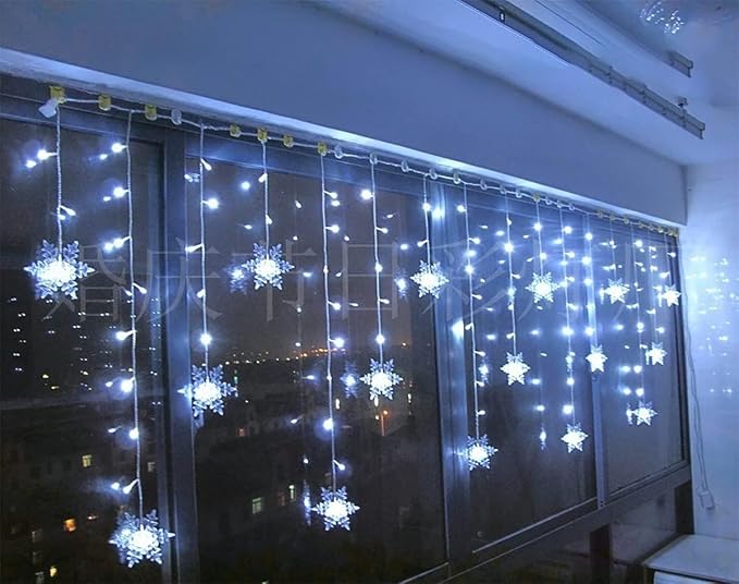 Christmas Snowflakes LED Curtain String Lights 11.5ft/3.5M 96LED Christmas Window Curtain Light Plug in String Light for Xmas Decor,Indoor and Outdoor,Birthday Party,Wedding, Bedroom Patio