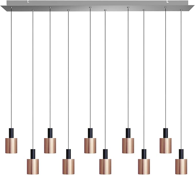 Virgo 10 Mini Pendant Lighting Black-Copper - LED Hanging Light Fixture for Kitchen Island, Bar, Foyer - Cluster Pendants - Dimmable, Adjustable Wire, Lamp Bulb Included