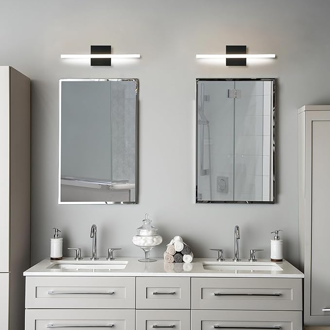 LED Bathroom Vanity Light 16in 3 Color Temperature Over Mirror Lighting Fixture Modern Indoor Black Wall Sconce Adjustable Lighting Color 3000K/ 4000K/ 5000K