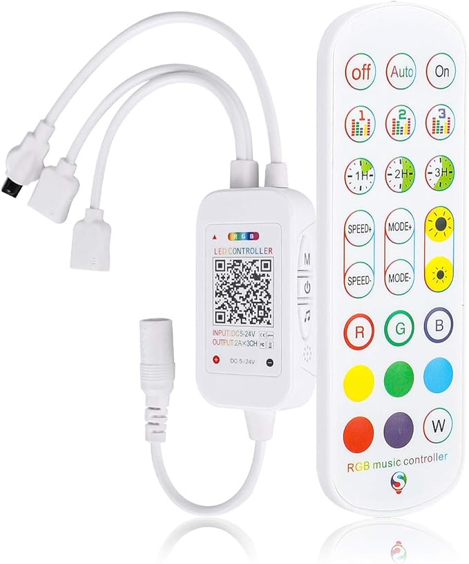 SUPERNIGHT 2 in 1 RGB LED Strip Light Controller, App Controlled Smart Music Controller for Android and iOS, DC 5V-24V RGB Strip