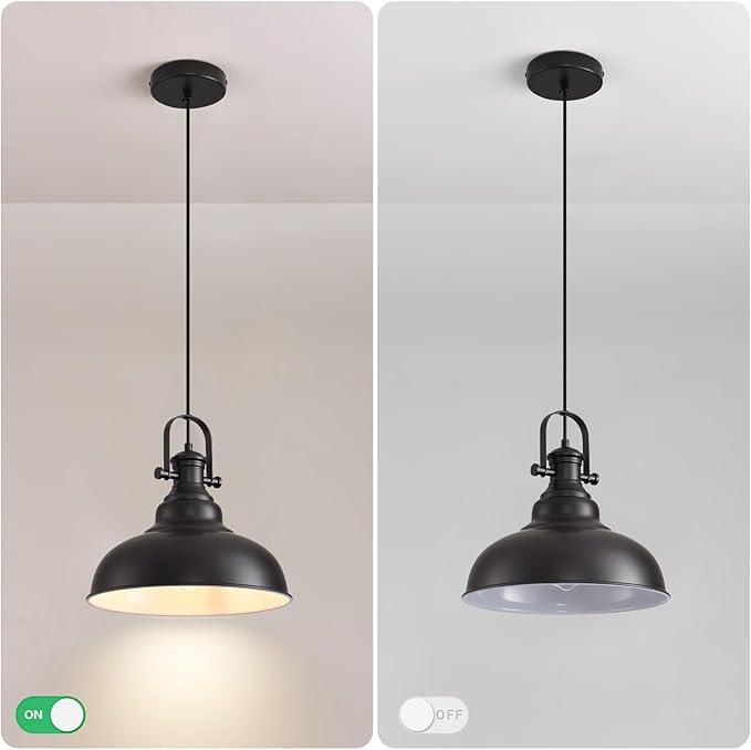 Matte Black Pendant Light, 11.0 Inch Pendant Light Fixture with Adjustable Cord, Industrial Hanging Lamp for Bedroom, Kitchen Island, Living Room, Dining Room, Hallway(1 Pack)