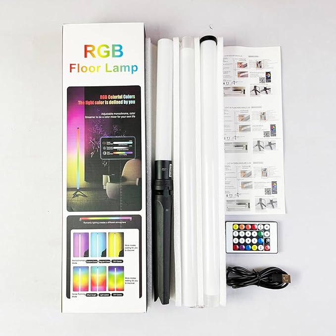 RGB LED Corner Floor Lamp，DIY Floor Lamp with Music Sync and 16 Million Colors, 15 Dynamic Modes, App & Remote Control,Standingl Corner Changing Ambience Light, for Living Bedroom Room Gaming Room