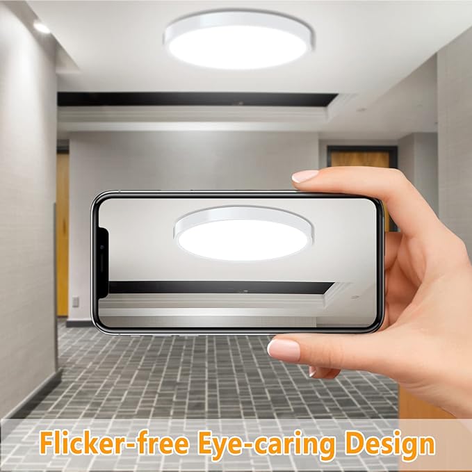 LED Ceiling Light Fixture Flush Mount, 9inch Modern LED Ceiling Light, 18W 5000K, Low Profile Slim Flat Surface Mount Ceiling Lights for Bedroom Kitchen Hallway Laundry Stairwell Basement Closet White