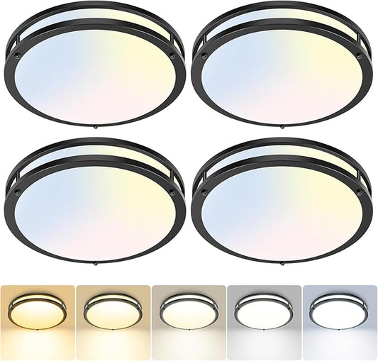 hepside 4 Pack Flush Mount Ceiling Light Fixture, Dimmable & 5CCT Ceiling Light Black, 10inch 15W 3000K 3500K 4000K 5000K 6500K Adjustable Ceiling Lamps for Kitchen Bathroom Bedroom Hallway