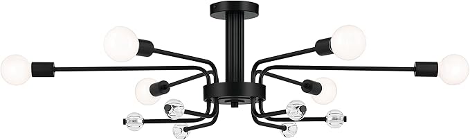 KICHLER Ocala 52602BK Flush Mount 6-Light 41.25˝ with Clear Crystal in Black