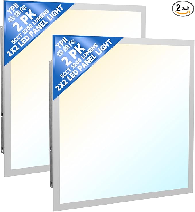 2 Pack 2x2 LED Flat Panel Light LED Drop Ceiling Light Fixture, 5 Wattage 20-40W Selectable & 5 CCT 3000K-6500K Adjustable Recessed Back-Lit Fixture for Office, ETL Listed