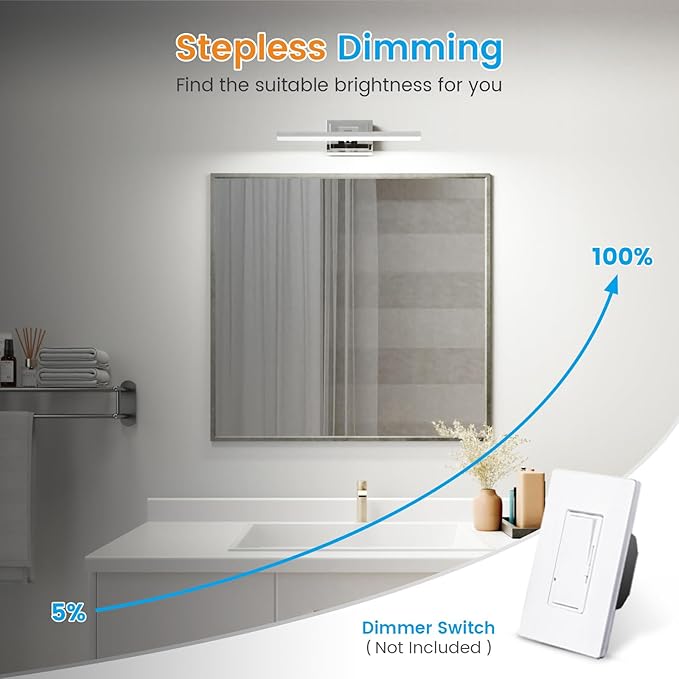 VOLISUN Modern Bathroom Vanity Light 15.7 inch, Rotatable, 12W Dimmable 5CCT Led Bathroom Light Fixture Over Mirror, Chrome Vanity Light for Bathroom Mirror Cabinets-ETL Certificated
