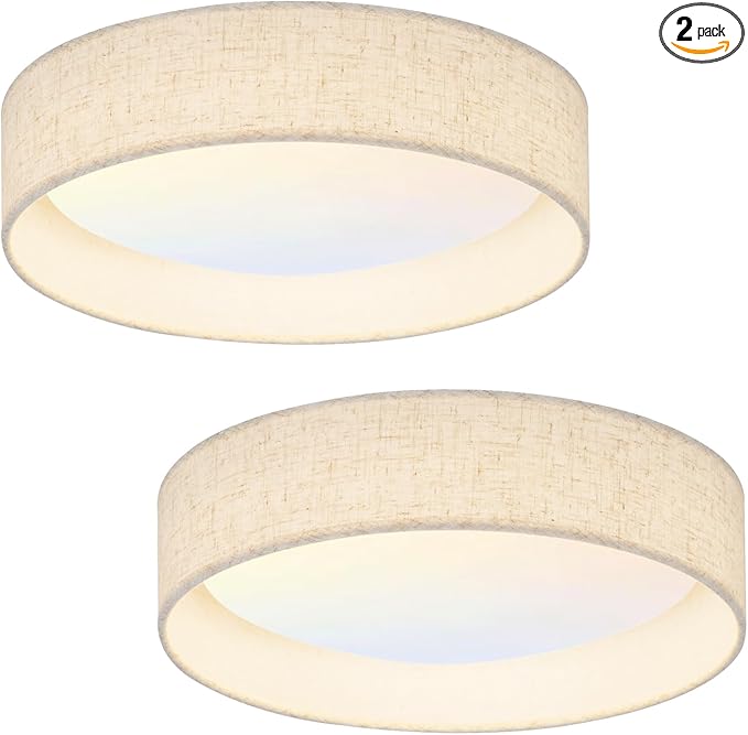 Modern Linen LED 13 Inch Ceiling Light Fixture with 24W 5CCT, Set of 2, Flush Mount Low Profile Room Lamp, Dimmable Minimalist Lighting for Bedroom, Kitchen, Hallway, Closet, Entryway, 2 Pack